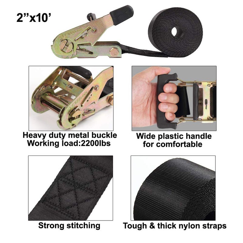 Ayaport Endless Ratchet Tie Down Straps Heavy Duty Cargo Tie Downs, Sturdy Nylon Black Strap Down Ratcheting Securing Straps, Track Spring Fittings, Tie-Down Motorcycles, Trailer Loads, Kayak - Image 2